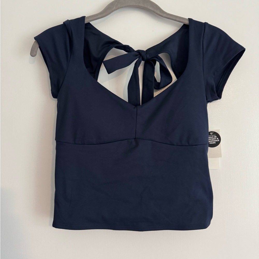 Gilly Hicks Navy Crop Top with Bow Back
